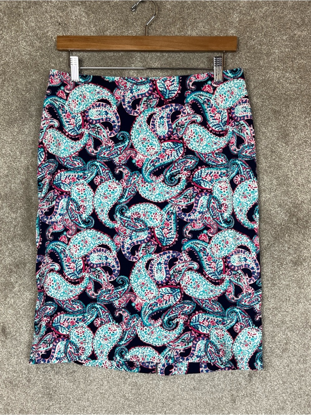 Talbots Skirt Womens 8 Black Paisley Cotton Blend Back Zip Pencil- 5140